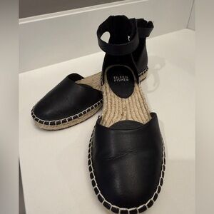 Eileen Fisher Black Leather Lala Espadrilles